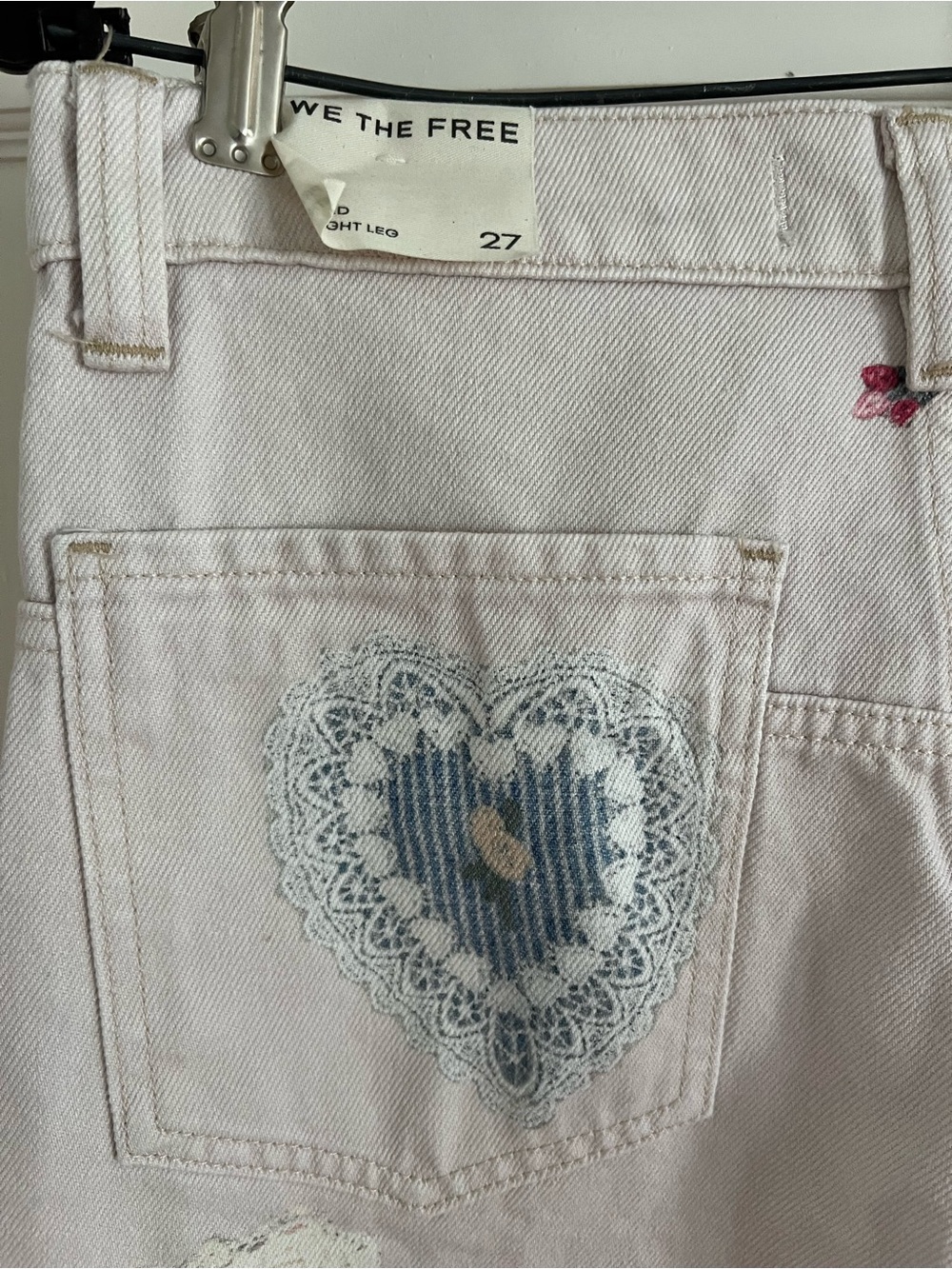 Free People We The Free Printed Straight Leg Jeans in Heirloom Ivory Size 27 NWT - Picture 6 of 13